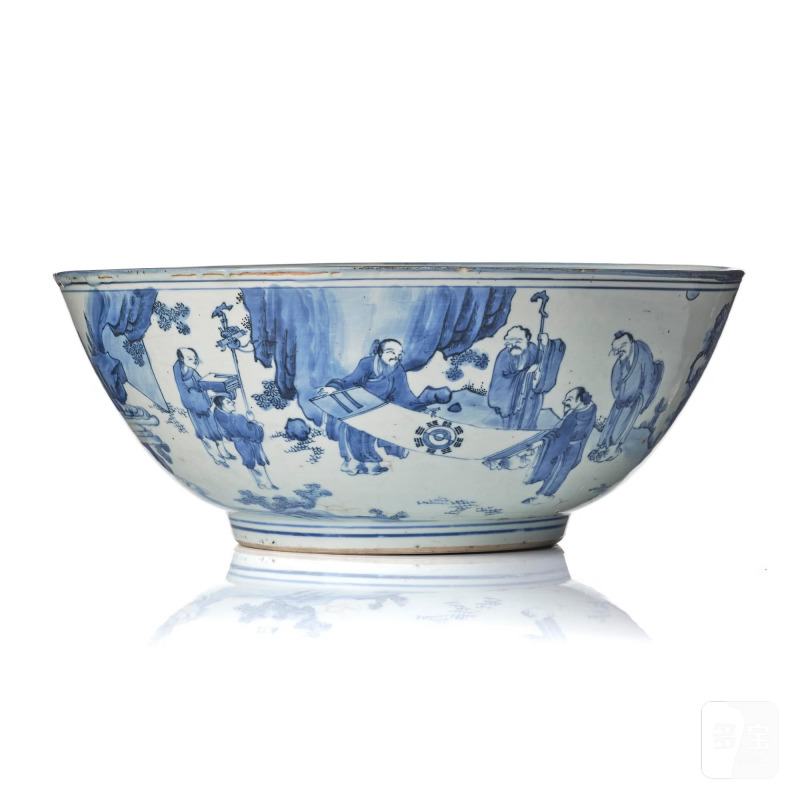 A large blue and white 'figural' bowl,